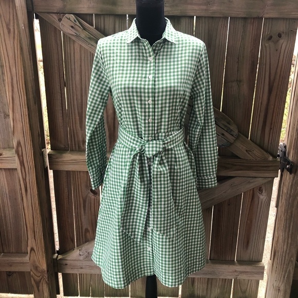 Haley & the Hound Green & White Gingham Long Sleeve Button Up Shirt Dress S - Picture 1 of 4